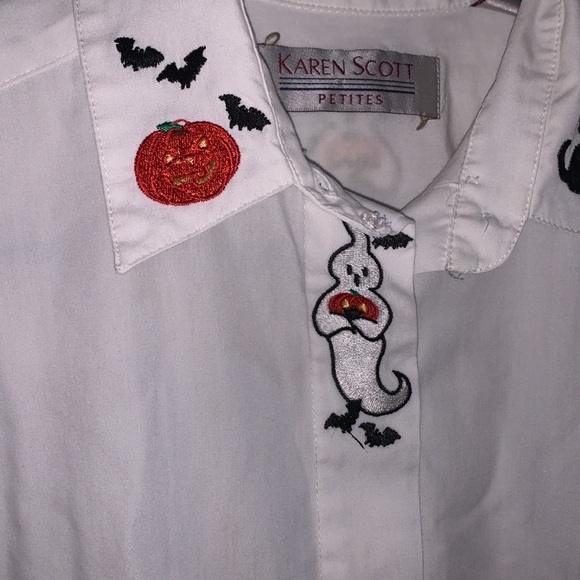 Vintage Karen Scott Halloween Button Down Size Petite Small - Picture 2 of 9